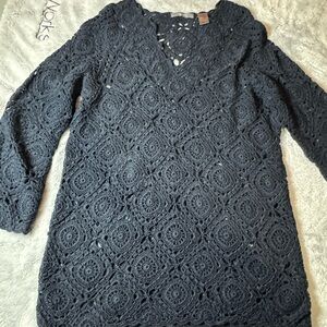 Liz Claiborne Cotton Knit Sweater Women's Large Boho Style Beach Cover Layering